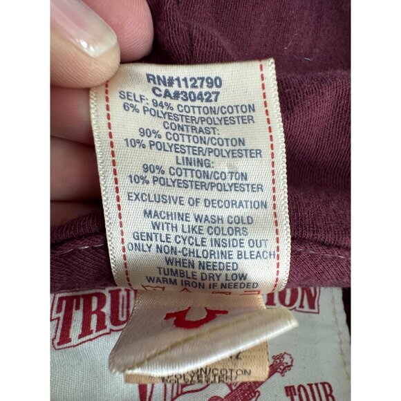 True Religion Mens XXL Maroon Hoodie Jacket Flatlock Zip LA 1956 Captain Graphic - Picture 7 of 15